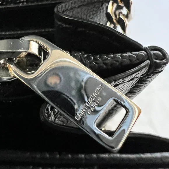 YSL Saint Laurent MONOGRAM CHAIN WALLET | BLACK GRAIN DE POUDRE EMBOSSED LEATHER - Picture 7 of 16